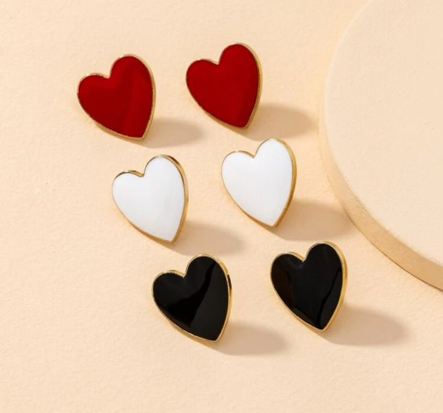 3pcs Valentine Heart Studs