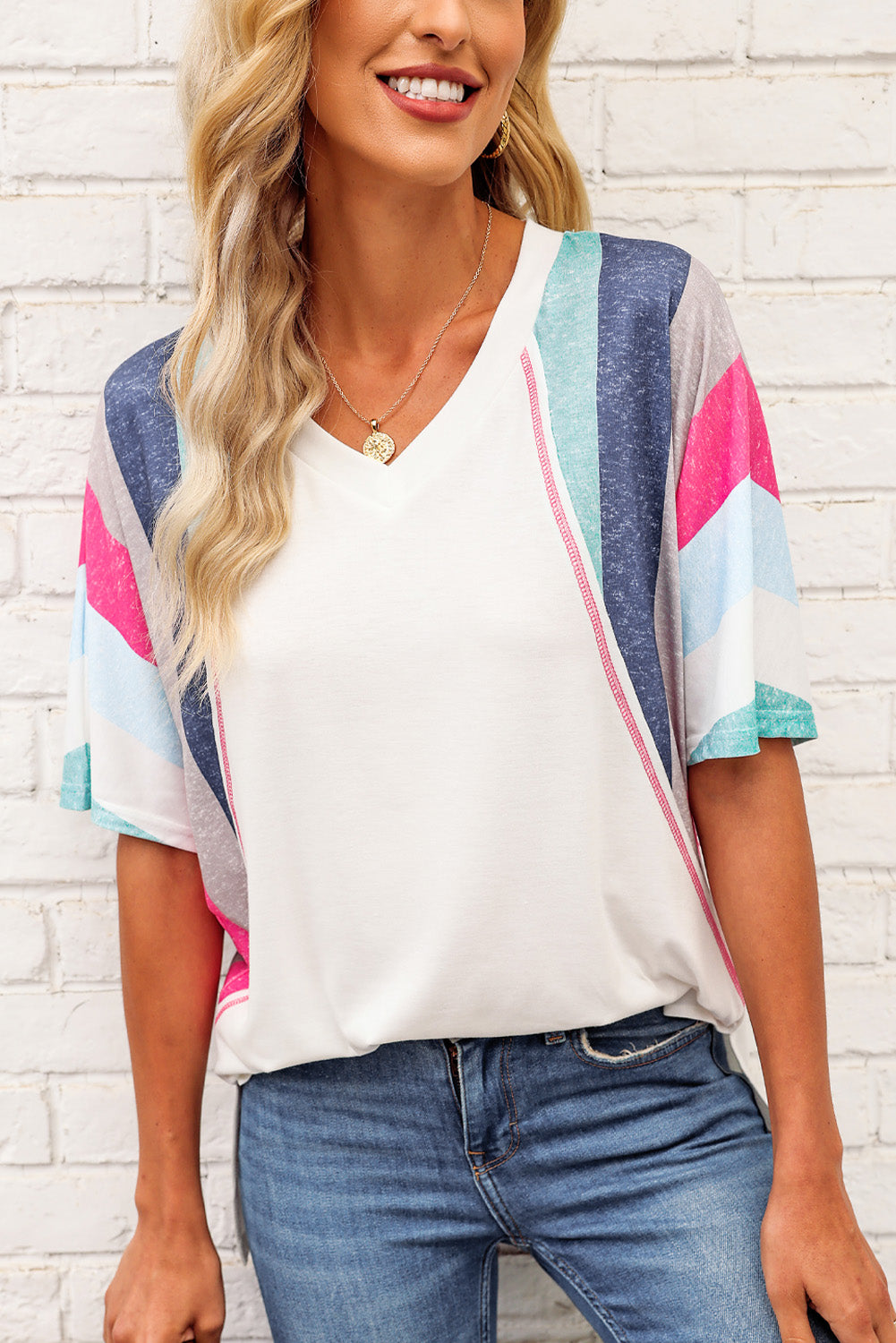 Sawyer Stripe Patchwork V-Neck Tee