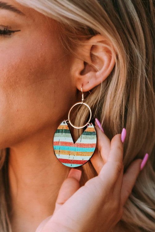 Boho Striped Print Wood Earrings