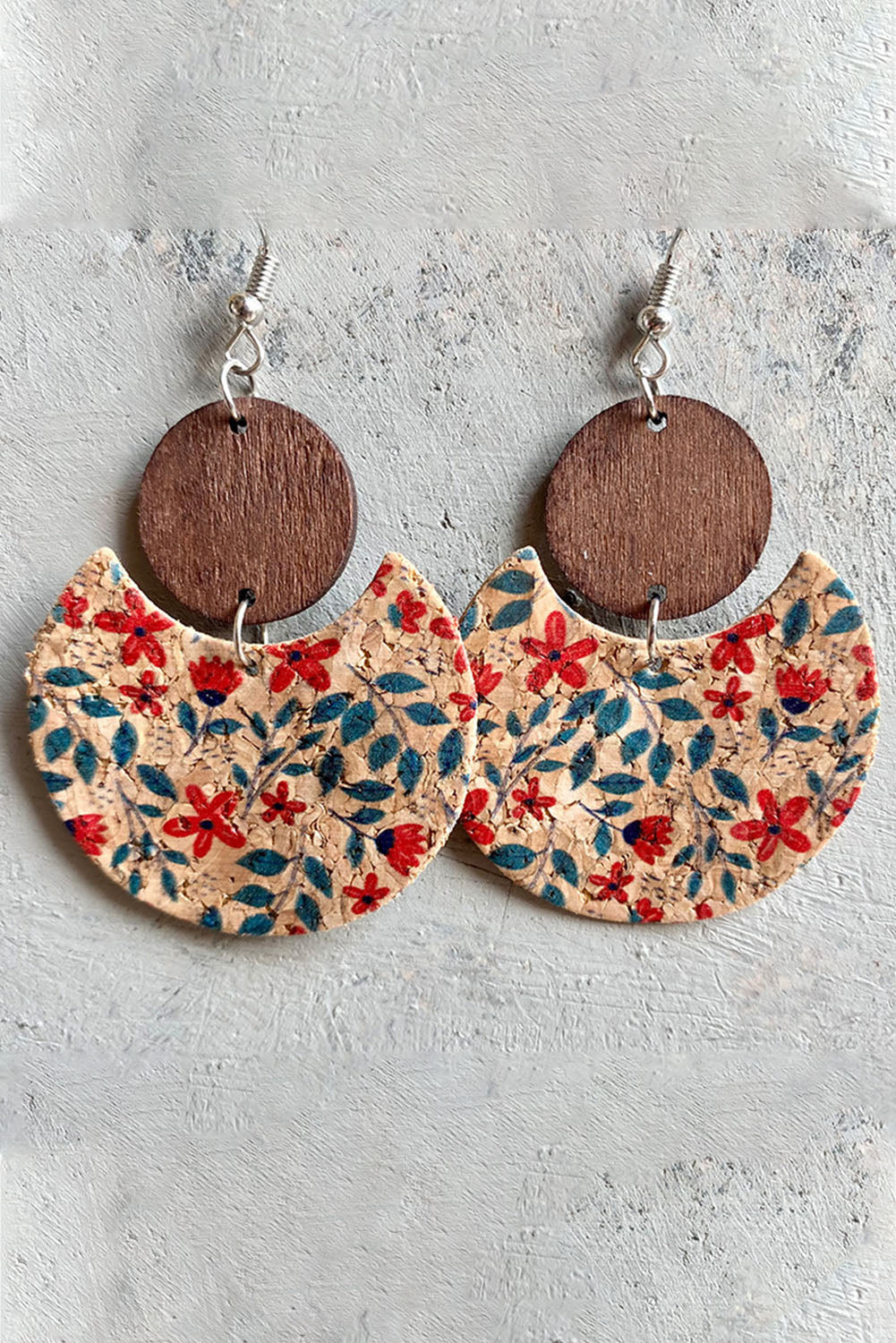 Vintage Floral Print Cork Earrings