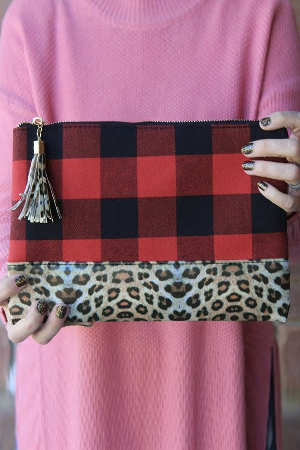 Ruby Red Buffalo Leopard Clutch