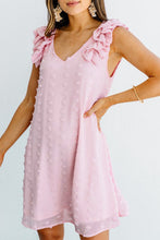 Load image into Gallery viewer, Sybil Swiss Dot V Neck Ruffled Dress
