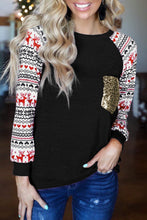 Load image into Gallery viewer, Comet Christmas Print Sleeve Sequin Pocket Top
