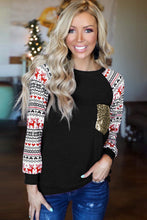 Load image into Gallery viewer, Comet Christmas Print Sleeve Sequin Pocket Top
