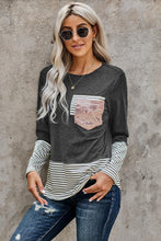 Load image into Gallery viewer, Selena Stripe Pocket Sequin Long Sleeve Top
