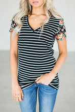 Load image into Gallery viewer, Freya Floral Sleeves Striped Tee
