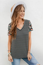 Load image into Gallery viewer, Freya Floral Sleeves Striped Tee
