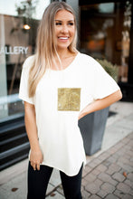 Load image into Gallery viewer, Wren White Sequined Pocket Tee
