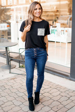 Load image into Gallery viewer, Blair Black Sequined Pocket Tee
