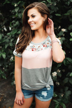 Load image into Gallery viewer, Fefe Floral Light Pink Colorblock Tee
