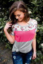 Load image into Gallery viewer, Fara Floral Bright Pink Colorblock Tee
