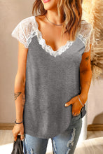 Load image into Gallery viewer, Luella Lace Knit Cap Sleeve Grey Top
