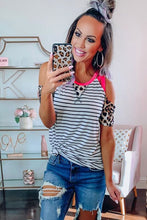 Load image into Gallery viewer, Suri Striped Leopard Cold Shoulder Tee
