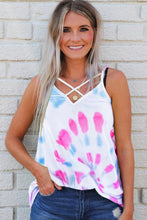 Load image into Gallery viewer, Winnie White Tie-Dye Strappy Crossed Tank
