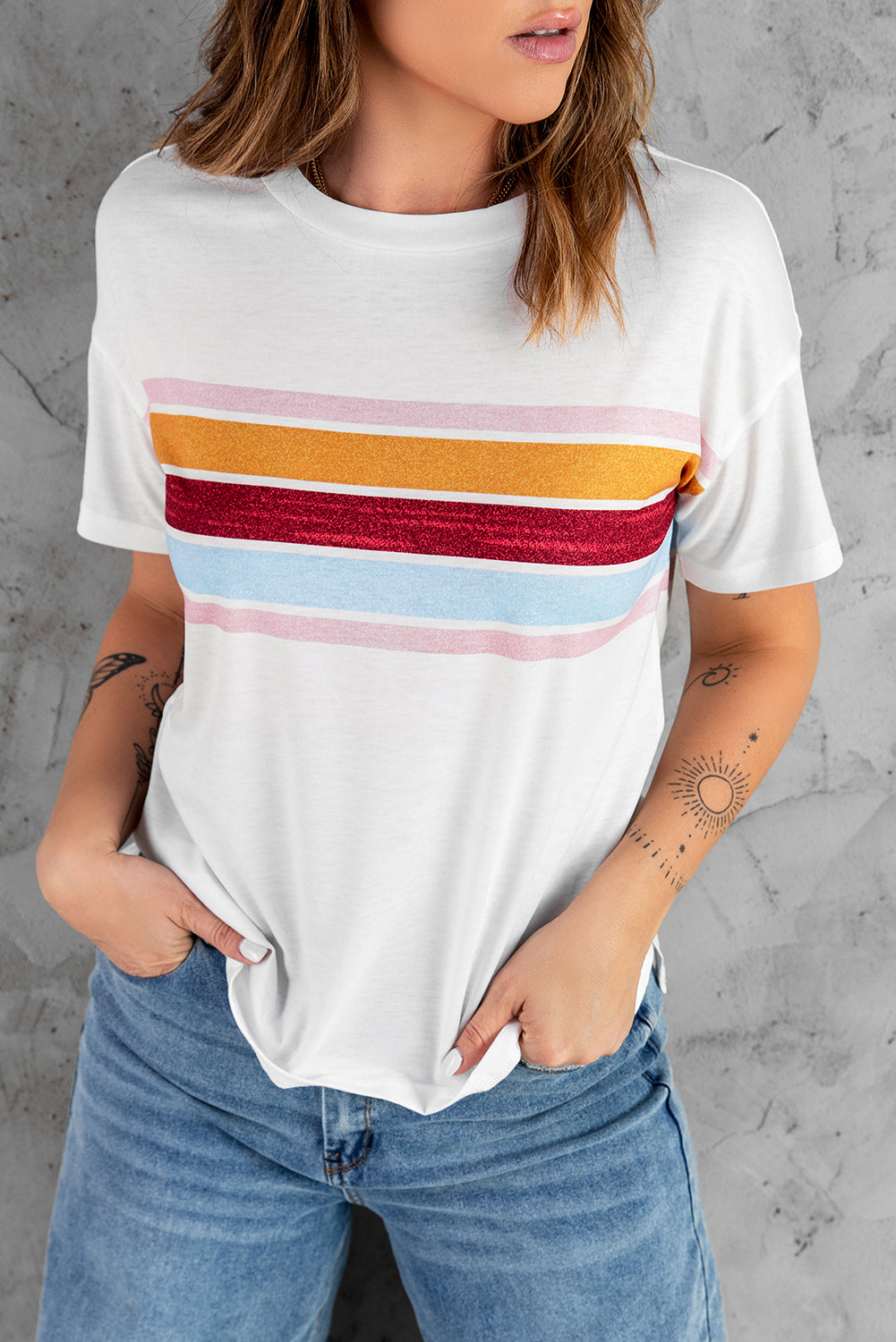 Wynn White Striped Print T-shirt