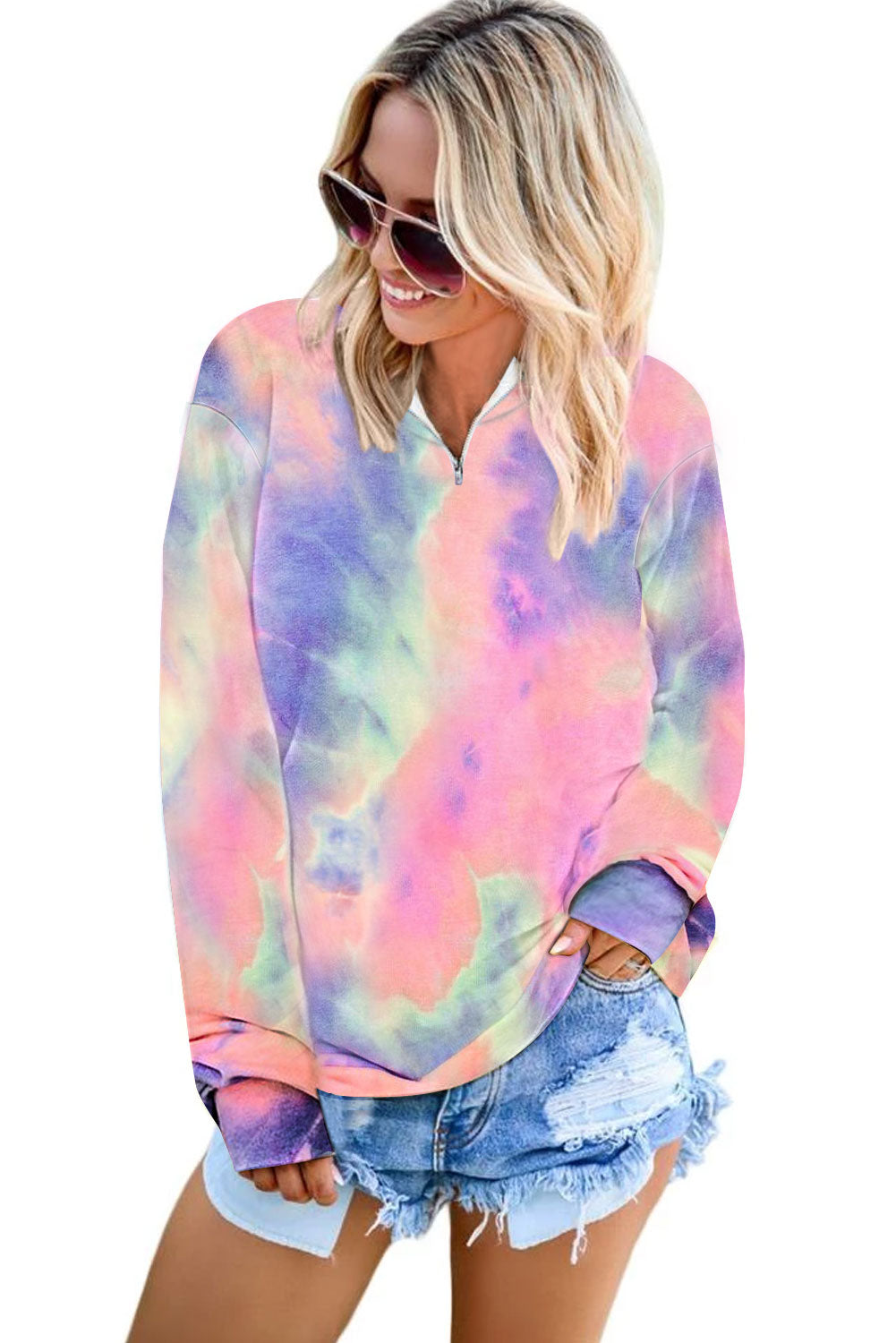 Tiana Tie-dye Mock Neck Zip Sweatshirt