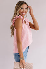 Load image into Gallery viewer, Perri Pink Swiss Dot Ruffled Straps Tank
