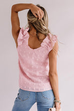 Load image into Gallery viewer, Perri Pink Swiss Dot Ruffled Straps Tank
