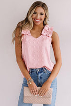 Load image into Gallery viewer, Perri Pink Swiss Dot Ruffled Straps Tank
