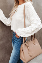 Load image into Gallery viewer, Winslow White Bubble Sleeve Cropped Knit Sweater
