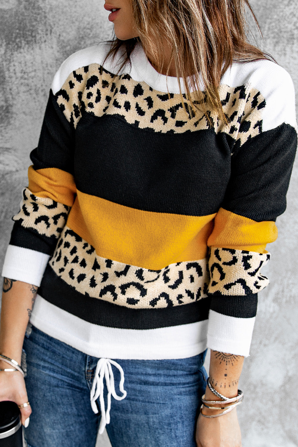 Yuri Yellow-Leopard Knit Sweater