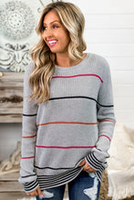 Load image into Gallery viewer, Gray Ribbed Knit Striped Sweater
