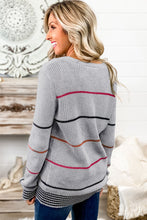 Load image into Gallery viewer, Gray Ribbed Knit Striped Sweater
