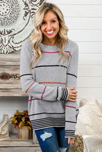 Load image into Gallery viewer, Gray Ribbed Knit Striped Sweater
