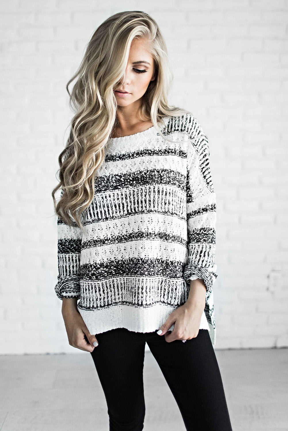 Whitney White Striped Knit Sweater