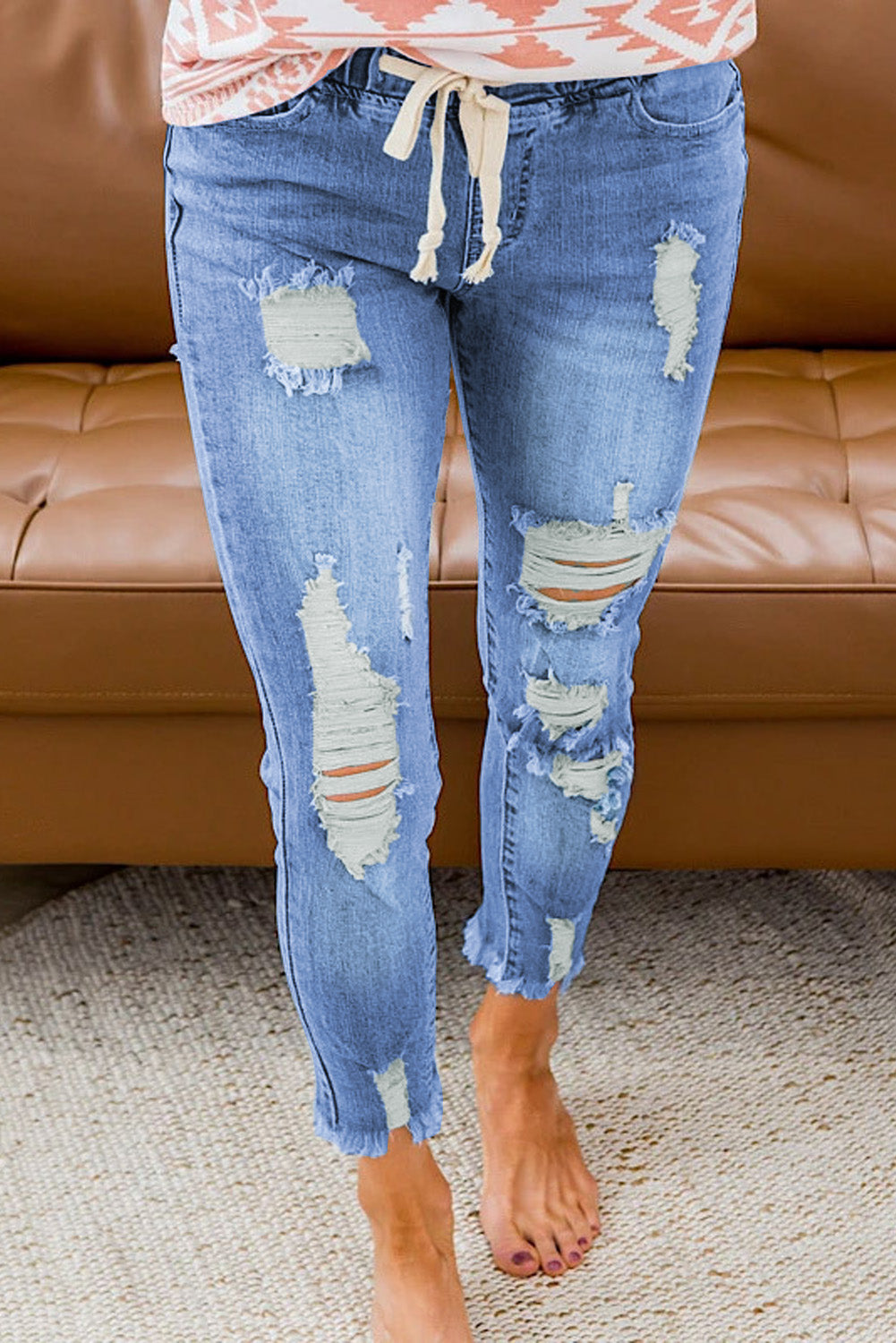 Delilah Drawstring Ripped Jeans