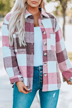 Load image into Gallery viewer, Wendy Wine Plaid Buttoned Shacket with Pocket
