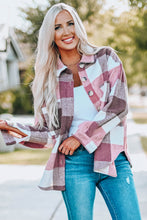 Load image into Gallery viewer, Wendy Wine Plaid Buttoned Shacket with Pocket
