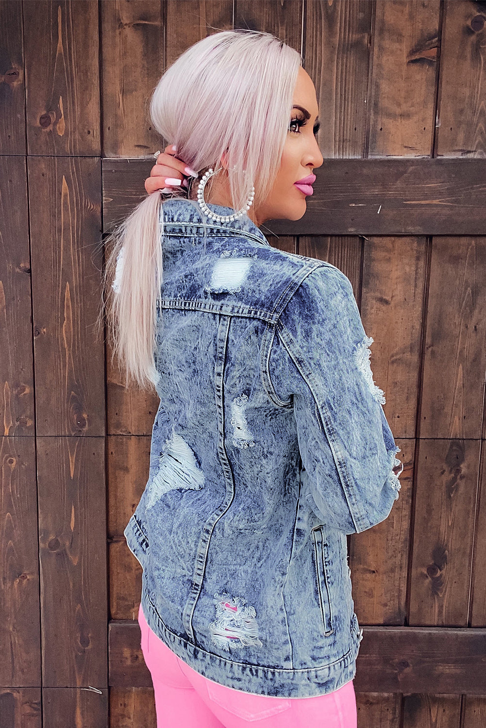 Daisy Distressed Washed Denim Jacket – In Full Bloom Boutique