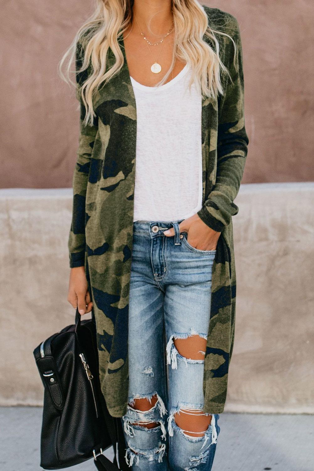 Camille Camo Print Long Cardigan