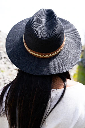 Padre Island Straw Fedora Hat Black