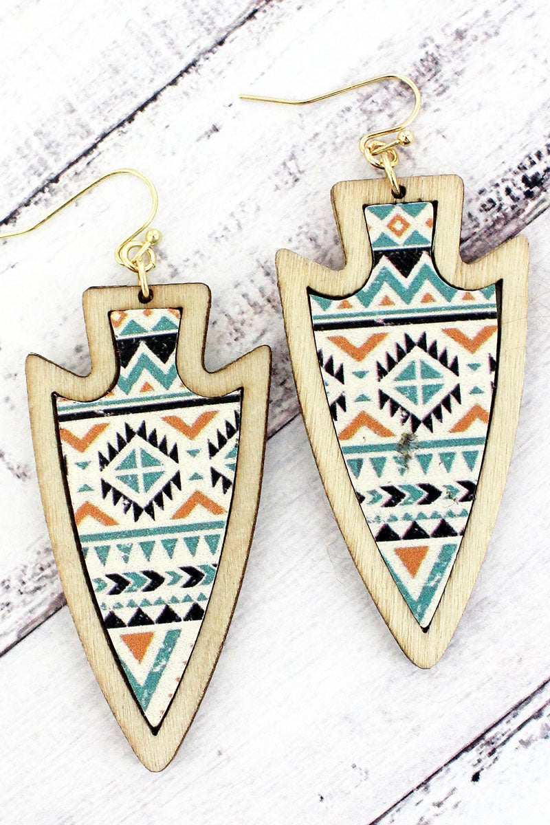 Aztec Wood Arrowhead Earrings