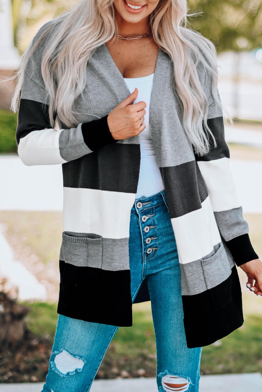 Gia Grey Open Colorblock Cardigan