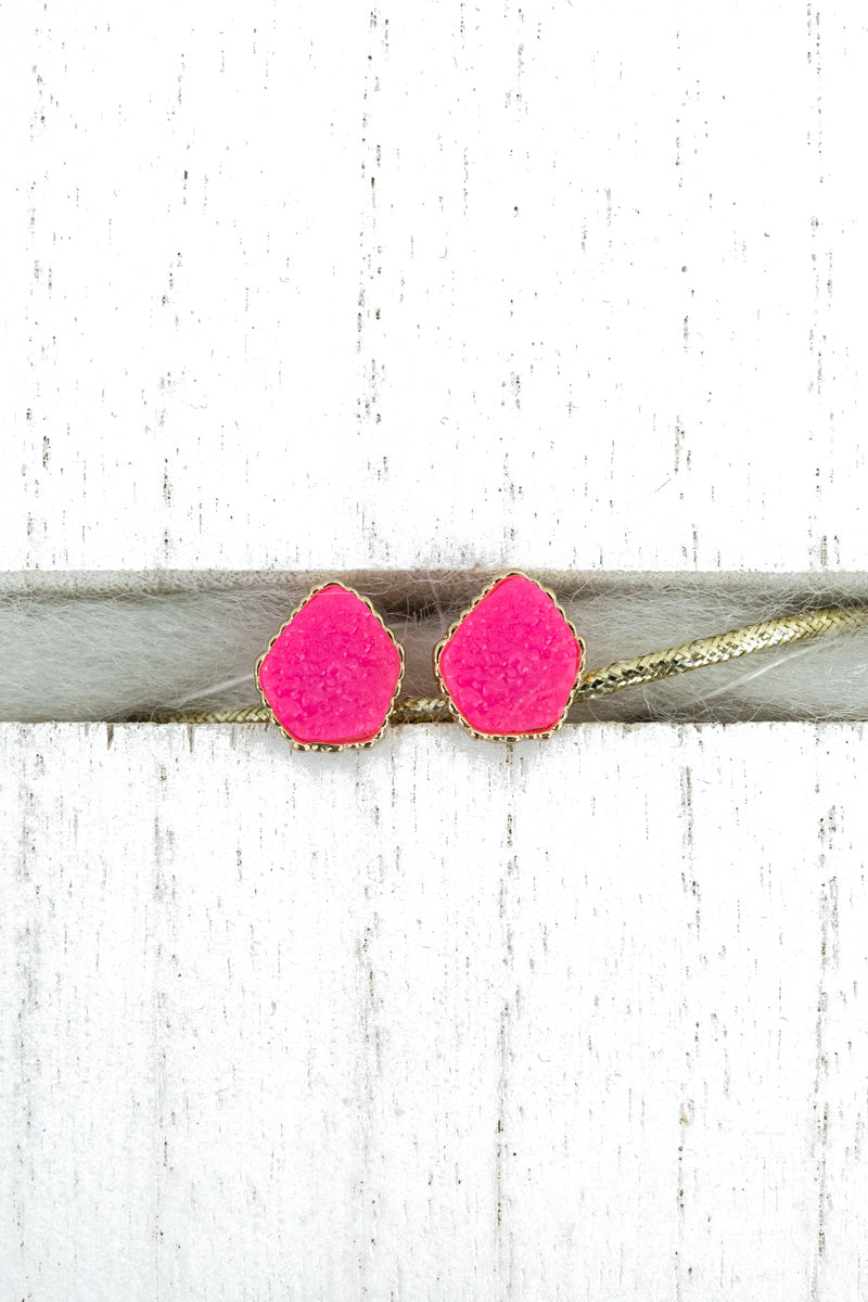 Pink Druzy Stud Earrings