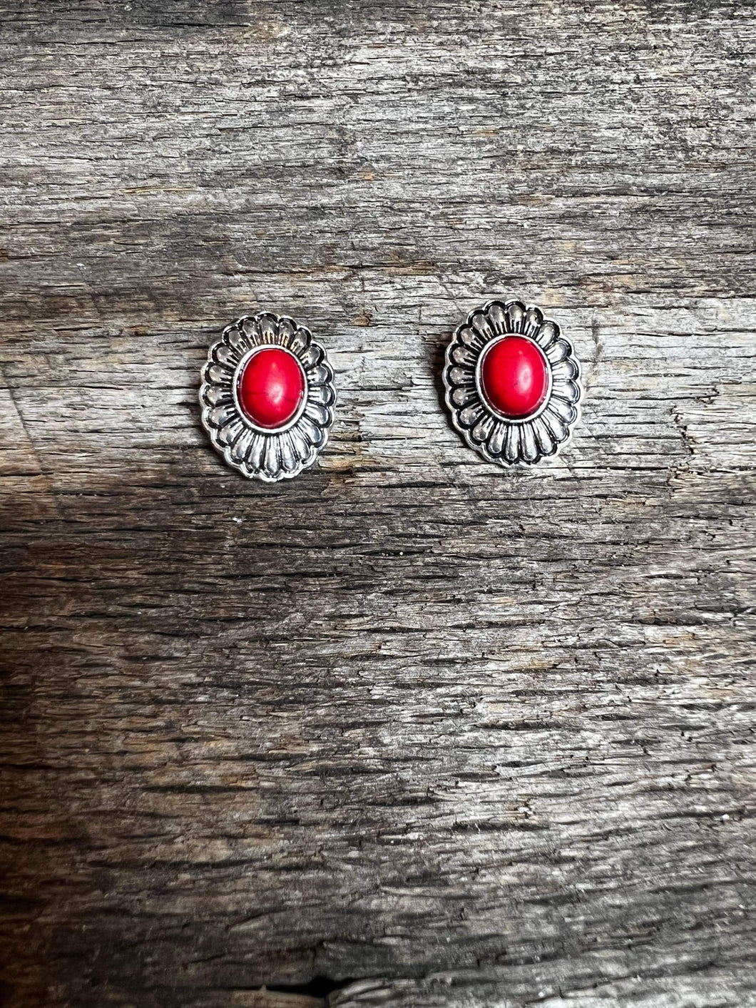 Concho Oval Red Earrings