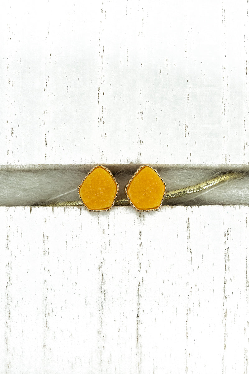 Mustard Druzy Stud Earrings