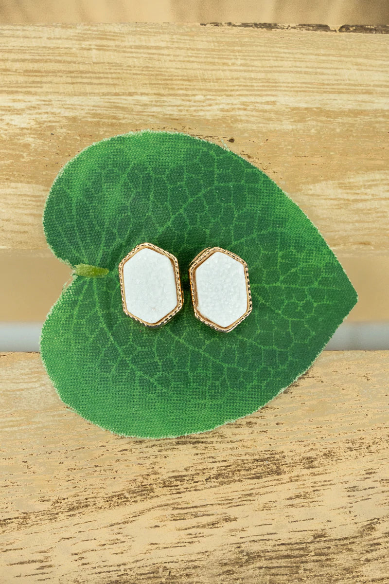 White Russian Druzy Stud Earring