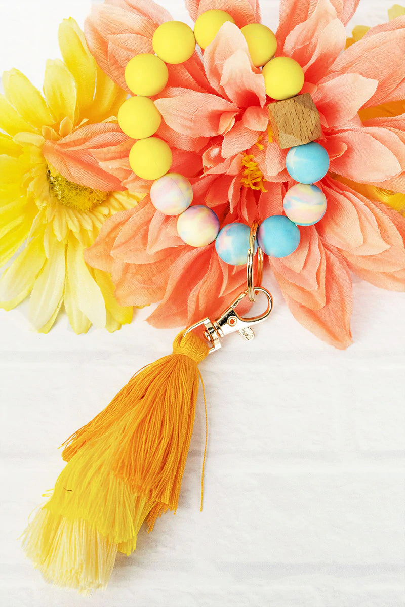 Yellow Tassel Beaded Bracelet Keychain